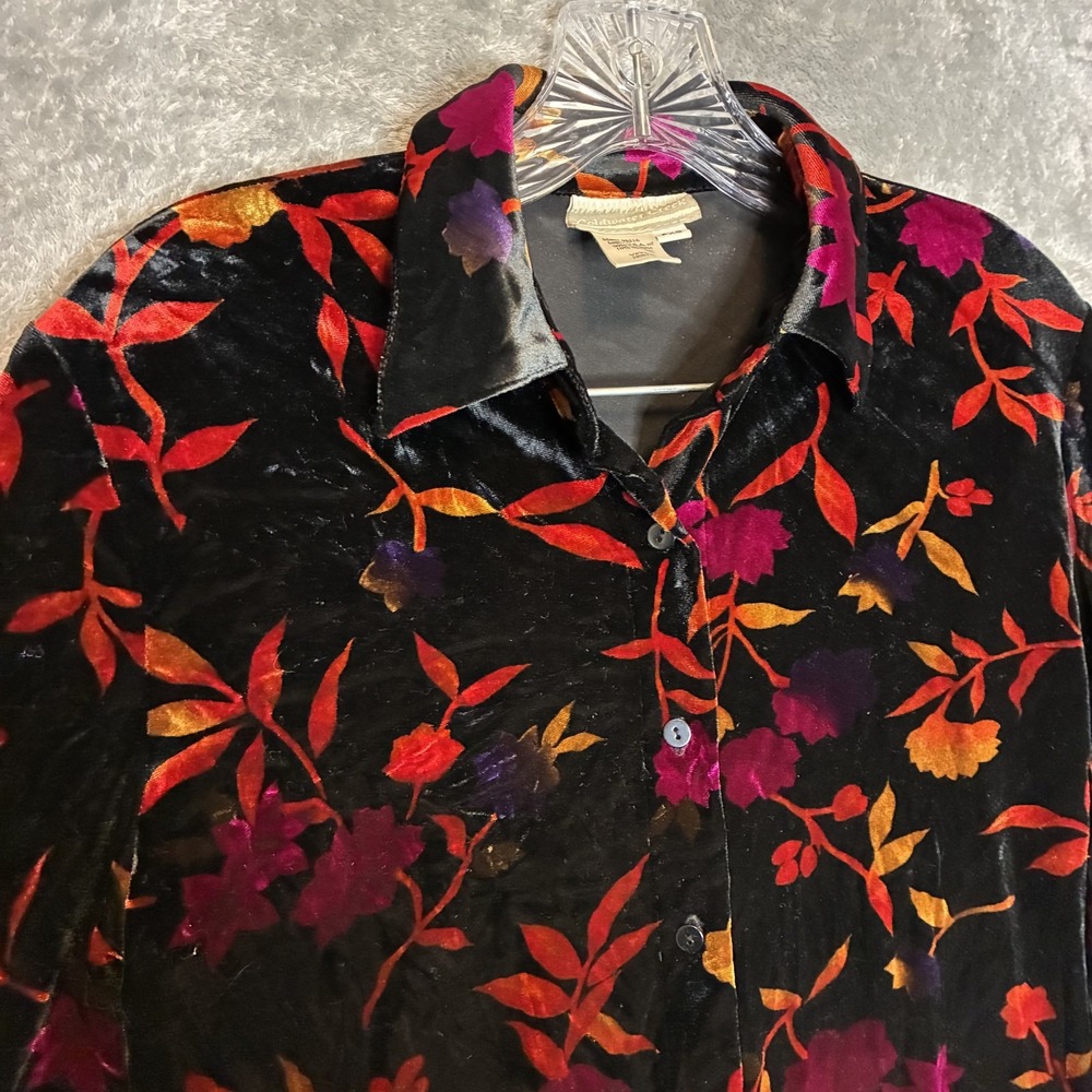 Coldwater Creek Womens Floral Velvet Button Top PXS 90s Grunge Romantic Fluid